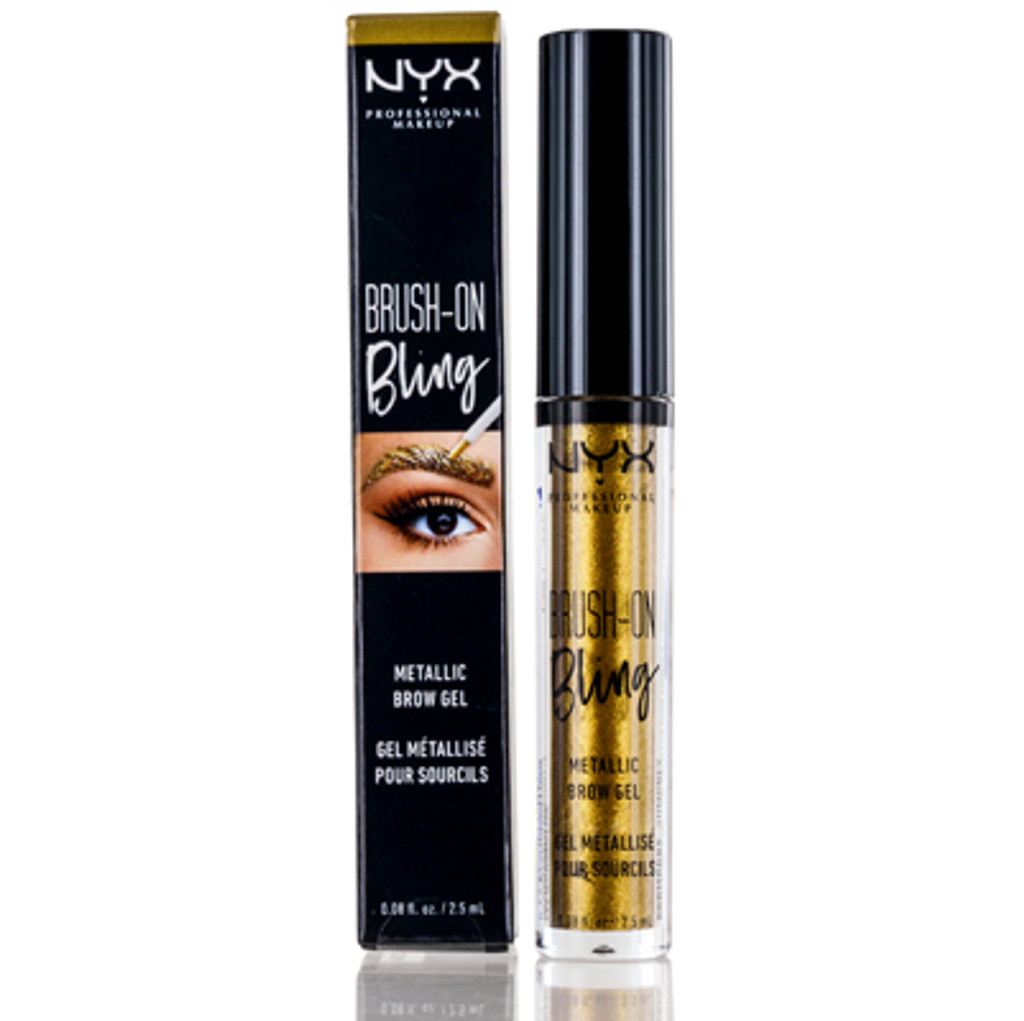 NYX/BRUSH ON BLING METALLIC BROW GEL SHMONEY .08 OZ (2.5 ML) GOLD WITH GOLD GLITTER 