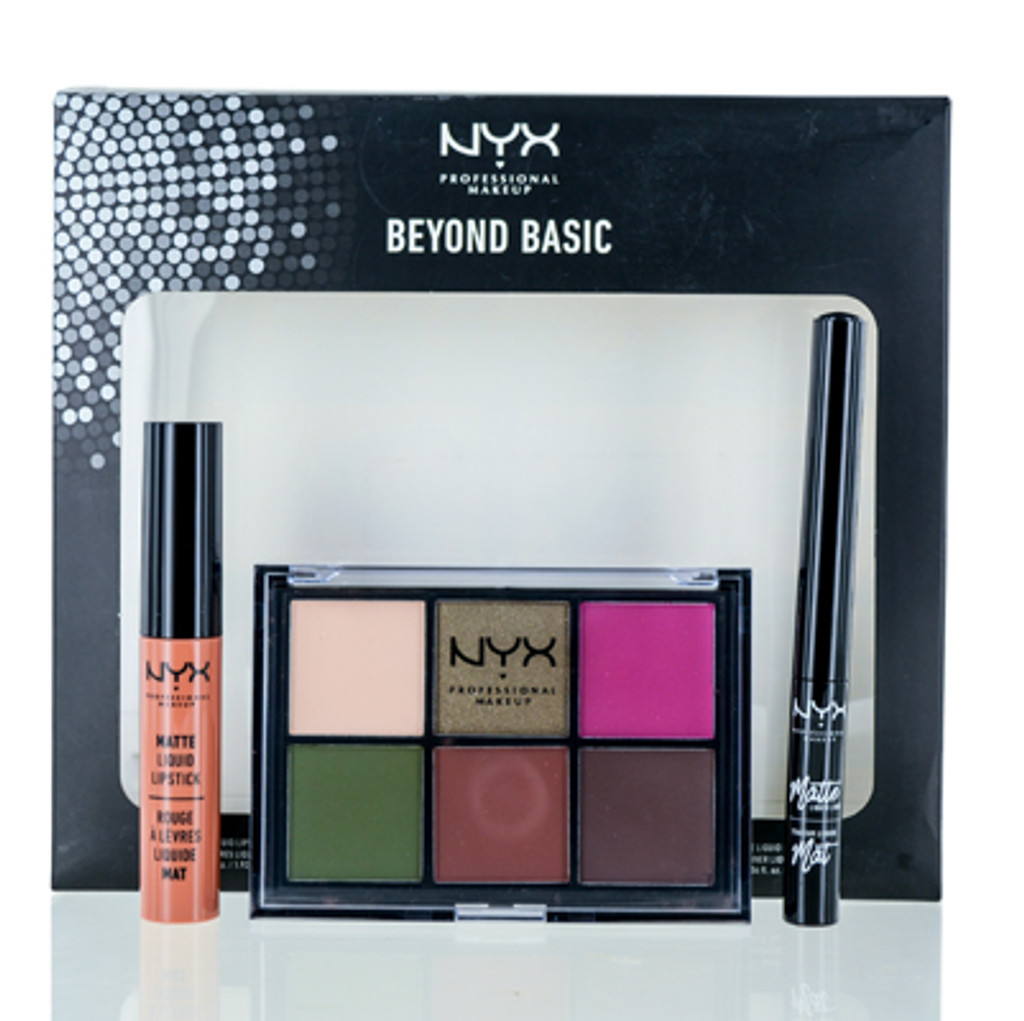 Ensemble de palette de couleurs Nyx/beyond basic look #17 6 ombres à paupières, rouge à lèvres liquide, liner liquide 