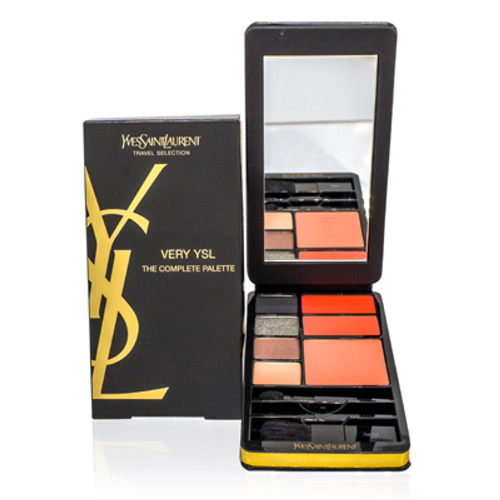  Paleta de colores negros Ysl 0,42 oz (12,5 ml) ombres 5 lumieres sombra de ojos en polvo noir 0,03 oz ombre duolumieres sombra de ojos: blanco, marrón y melocotón 0,09 oz x3 rouge levres colores de labios sólidos: burdeos ciruela x2 rubor rubor radiance rosa 0,16 oz estuche cosmético Ysl Con pinceles para aplicación de espejo: mejillas, labios y ojos x3