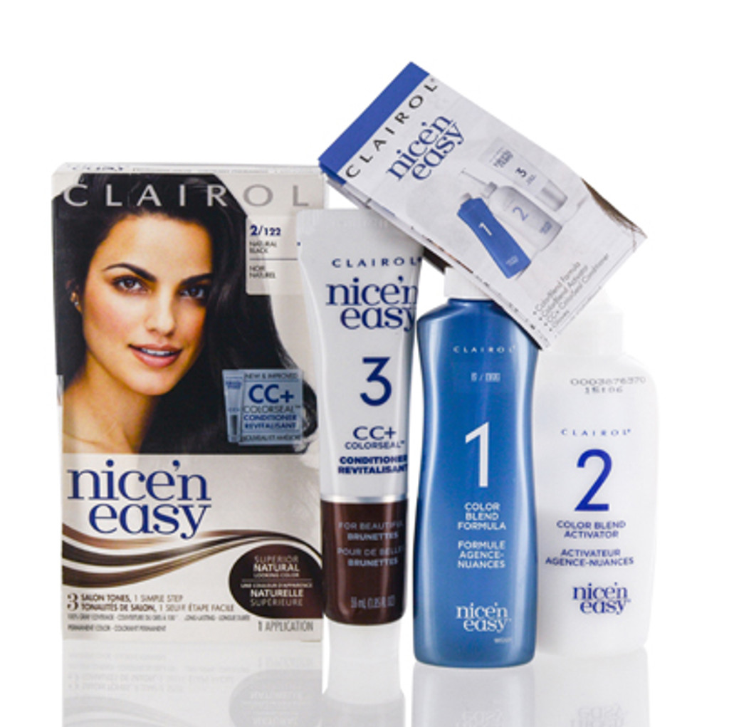  Clairol/Nice 'n Easy (2/122 Natural Black) Kit Farbmischungsformel 2/122 Natural Black Farbmischungsapplikator 2,4 Unzen revitalisierender Conditioner 1,85 Unzen Handschuhe