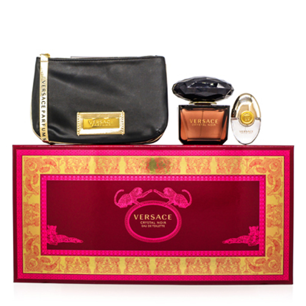 Crystal noir/versace set (w) edt spray 3,0 oz edt spray mini pochette de 0,3 oz dans une boîte cadeau 