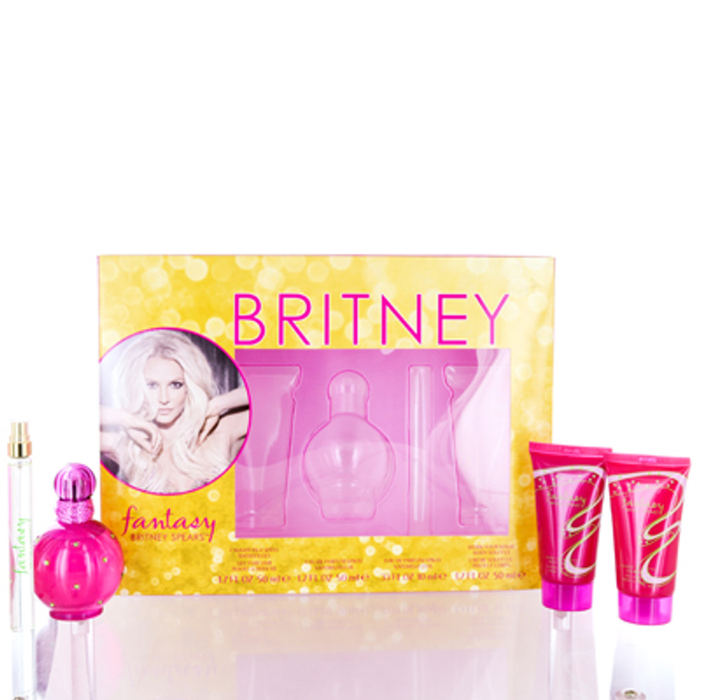  Ensemble Fantasy/Britney Spears (avec) spray eau de parfum 1,7 oz mini spray eau de parfum 0,33 oz gel douche 1,7 oz souffle corporel 1,7 oz dans une boîte de présentation 