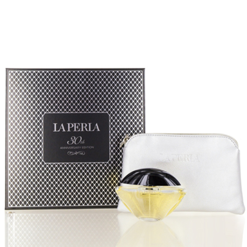  La perla/la perla édition 30 e anniversaire (avec) vaporisateur eau de toilette 1,7 oz pochette de maquillage la perla dans une boîte cadeau 