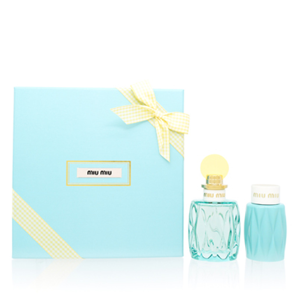 סט Miu miu l'eau bleue/miuccia prada (w) ספריי edp 3.4 oz קרם גוף 3.4 oz בקופסת מתנה