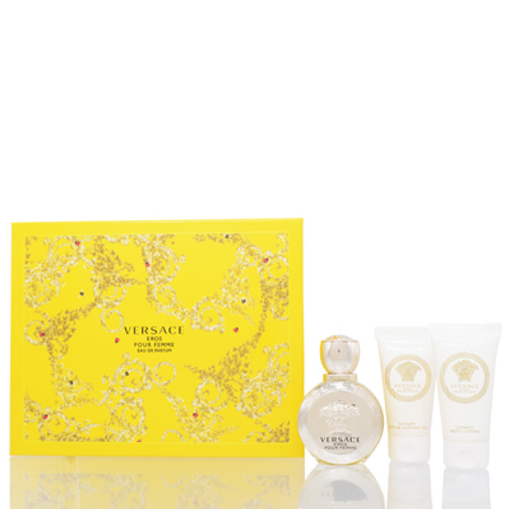 Versace eros/versace set (w) edp spray 1,7 oz loción corporal 1,7 oz gel de ducha 1,7 oz en caja de regalo 