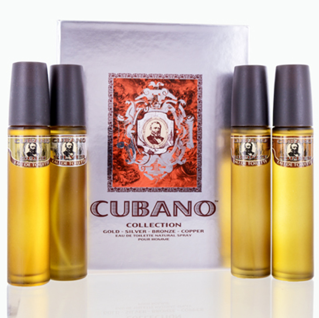  Cubano/cubano 4 stk. samlingssæt (m) cubano guld edt spray 2,0 oz cubano sølv edt spray 2,0 oz cubano bronze edt spray 2,0 oz cubano kobber edt spray 2,0 oz i gaveæske 