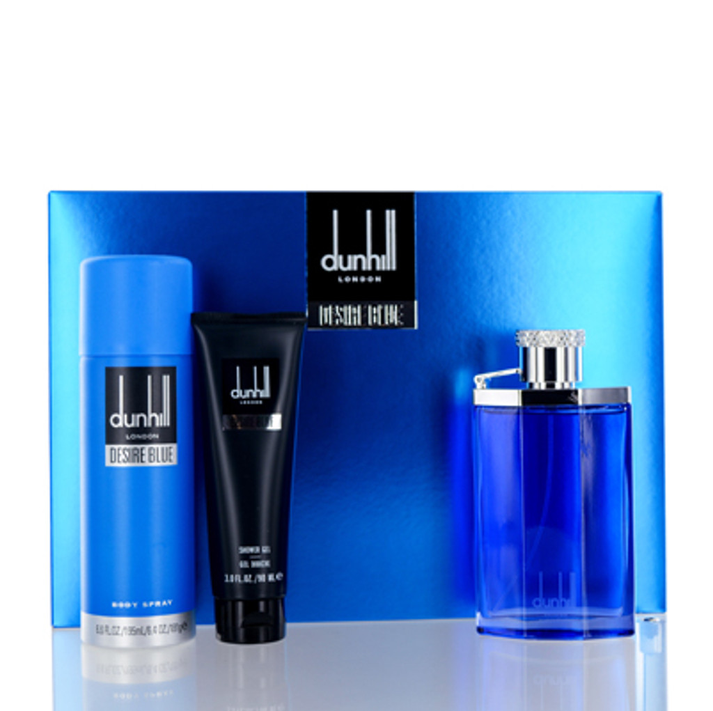 סט Desire blue/alfred dunhill (מ') ספריי edt 3.4 oz גוף ספריי 6.6 oz ג'ל רחצה 3.0 oz בקופסת מתנה