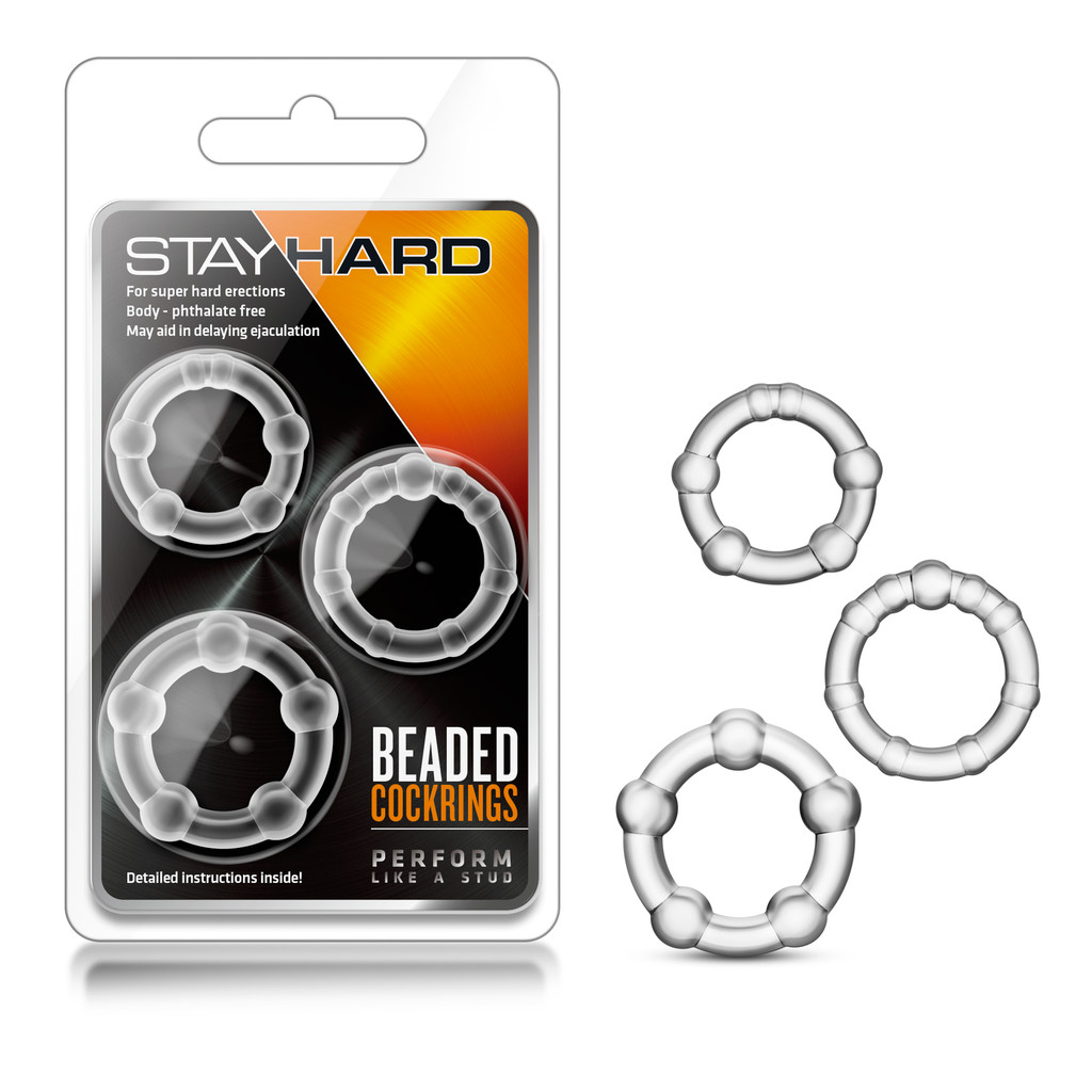 Stay Hard Beaded Cockrings - 3 Pack - Clear 