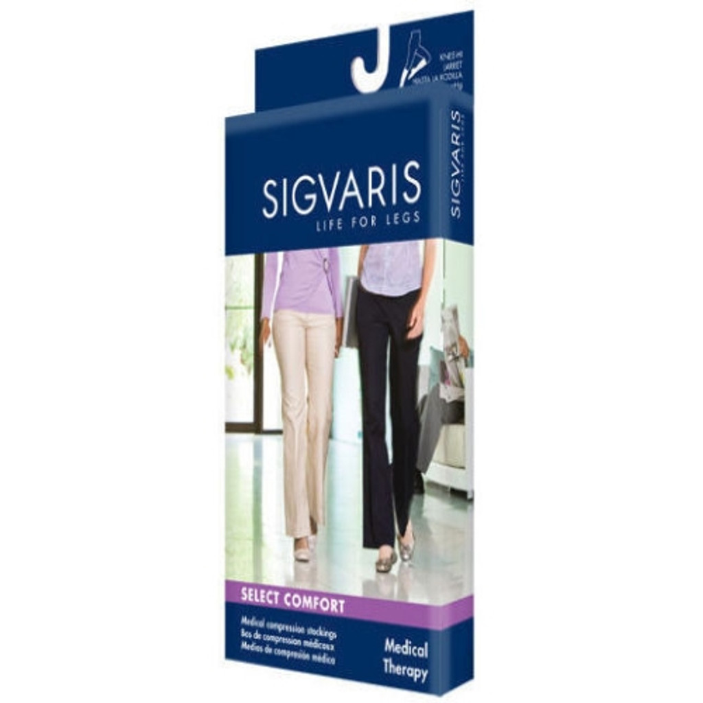 Sigvaris 860 Select Comfort 30–40 mmHg Damen-Kniestrümpfe mit geschlossener Zehenpartie und Silikon-Grip-Oberseite – 863C