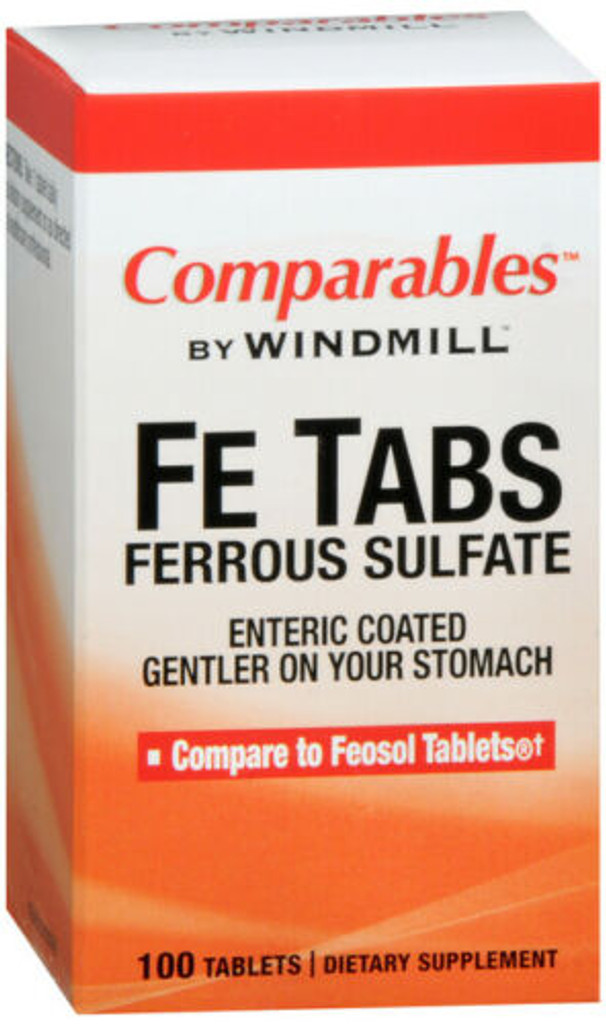 FE Tabs 325 MG Ferrous Sulfate 100 Counts Gentler on your Stomach