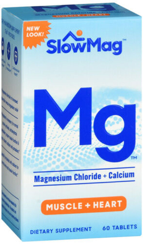 SlowMag Mg Muscle + Heart Magnesium Chloride with Calcium Supplement 60 Count