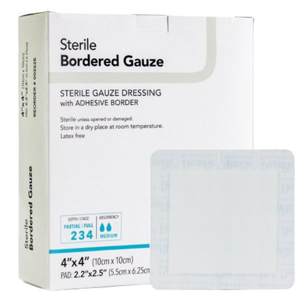 MCK DermaRite Bordered Gauze 4 X 4 Inch Square Sterile Adhesive Dressing Box/25