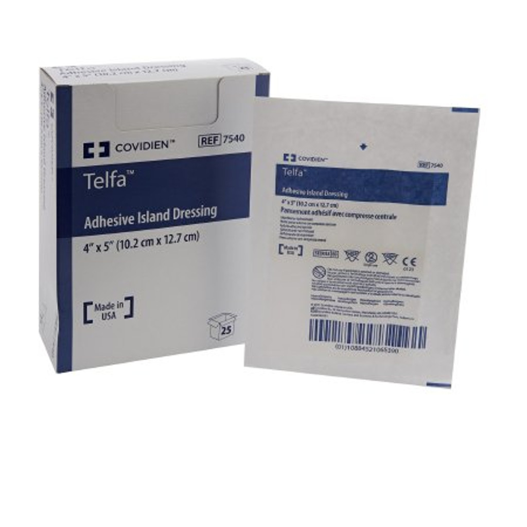 MCK Telfa 4 X 5 Inch Nonwoven Rectangle White Sterile Adhesive Island Dressing Box/25