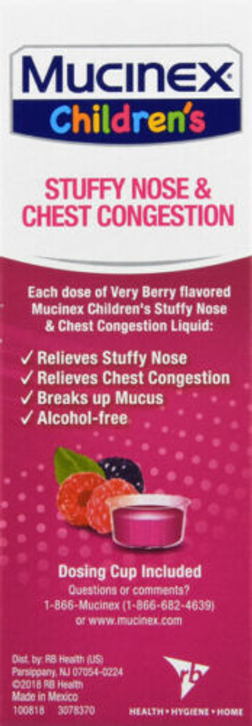 Mucinex Children's Liquid Stuffy Nose & Cold Mixed Berry 4 Oz