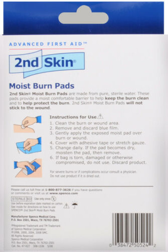 2nd Skin Moist Burn Pads køler og beroliger, store 3 x 4 tommer 3-Count