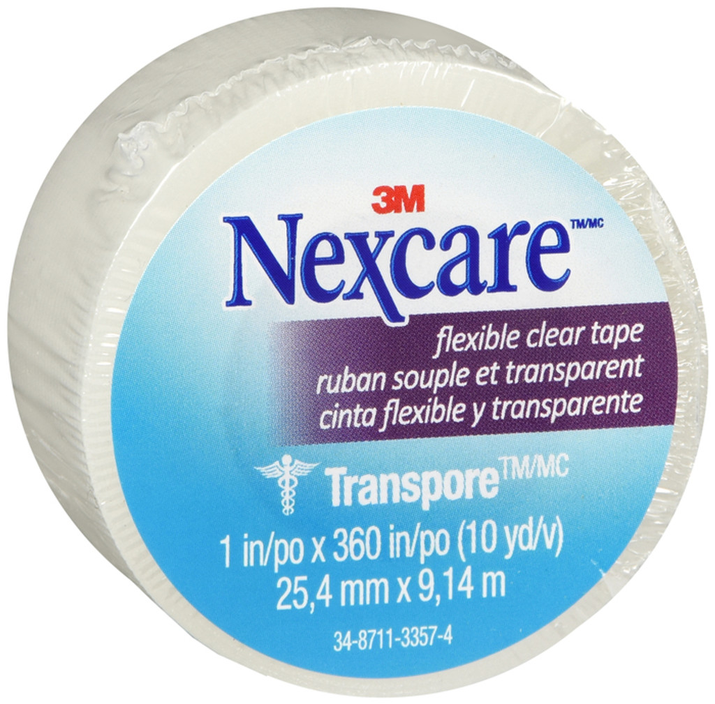 Cinta de primeros auxilios transparente y flexible Nexcare, 1 pulgada x 10 yardas, 9 rollos