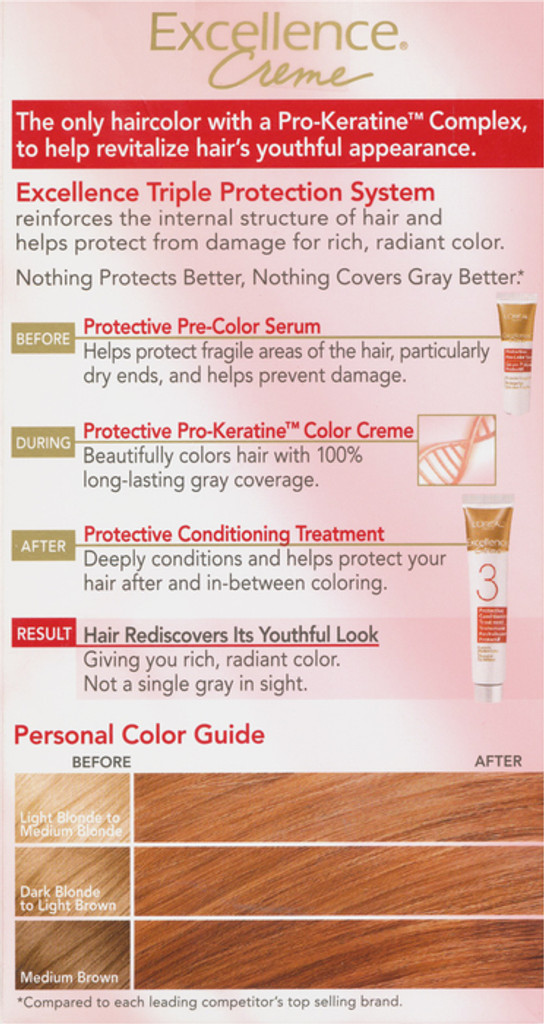 L'Oreal Paris Excellence Creme Permanent Hair Color, 8RB Medium Reddish Blonde, 100% Gray Coverage Hair Dye