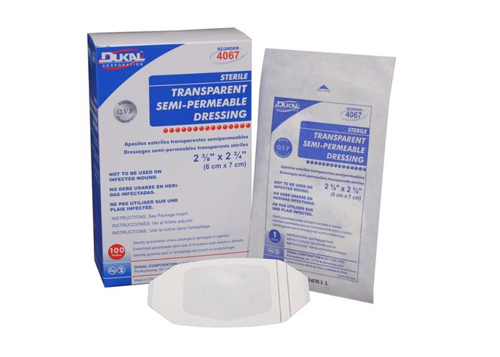 Dukal Transparent Semi-permeable bandasjer 2-3/8" x 2-3/4" Sterile 100 Count #4067