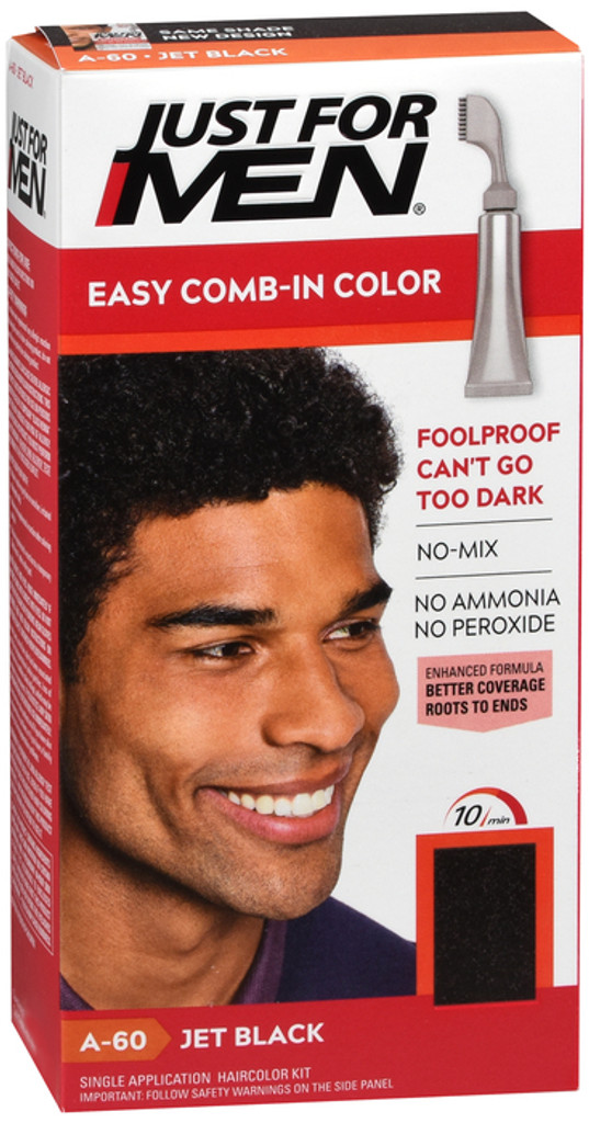 Just For Men Coloración de cabello gris fácil de peinar para hombres con aplicador de peine Jet Black A-60