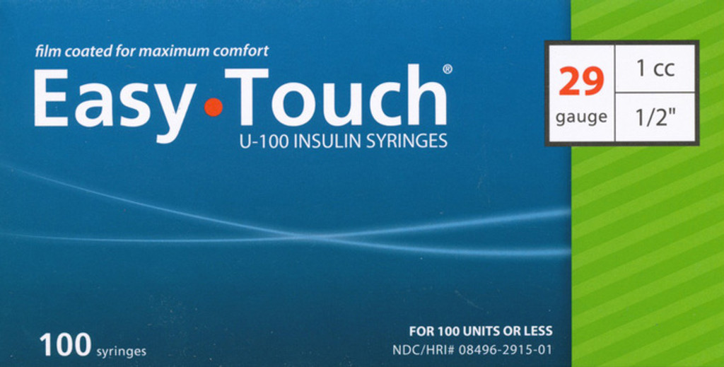 Seringues à insuline EasyTouch U-100-29G 1cc/mL 1/2" Boîte de 100