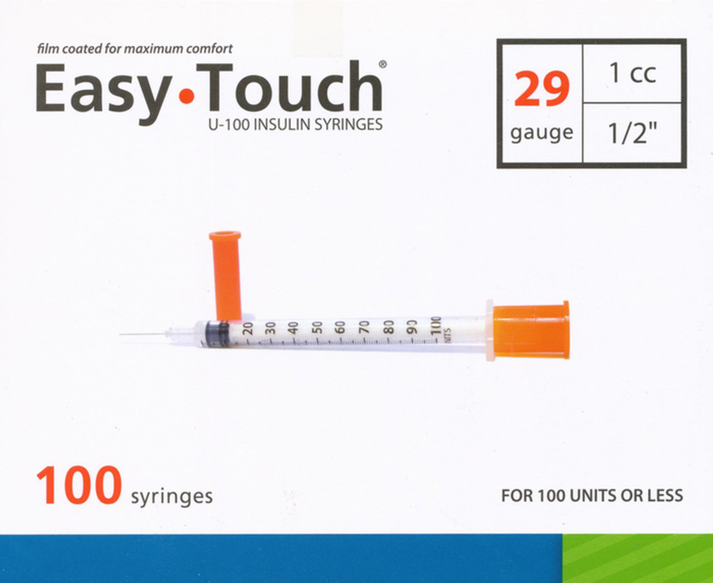 EasyTouch U-100-29G Jeringas de insulina 1cc/mL 1/2" Caja de 100