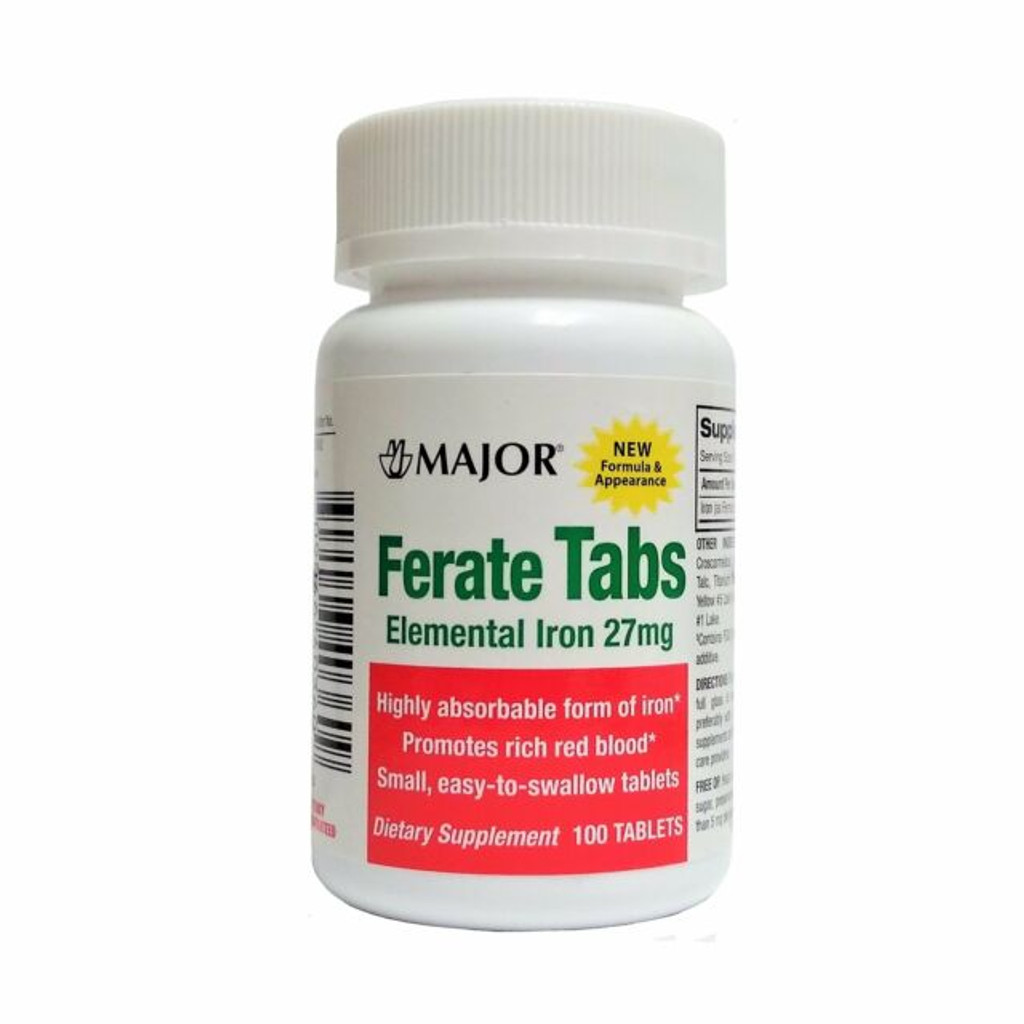 Supplément minéral majeur Ferate Tabs Fer 27 mg Comprimé de force 100 par bouteille