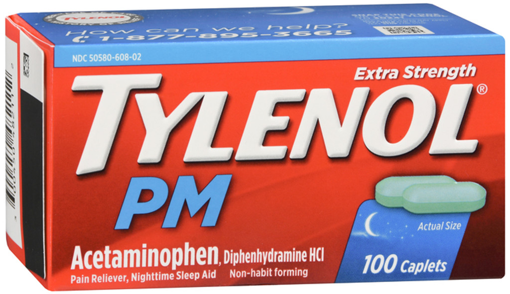 Tylenol PM Extra Strength Smertestillende & Sleep Aid Caplets 500 mg Acetaminophen 100 ct