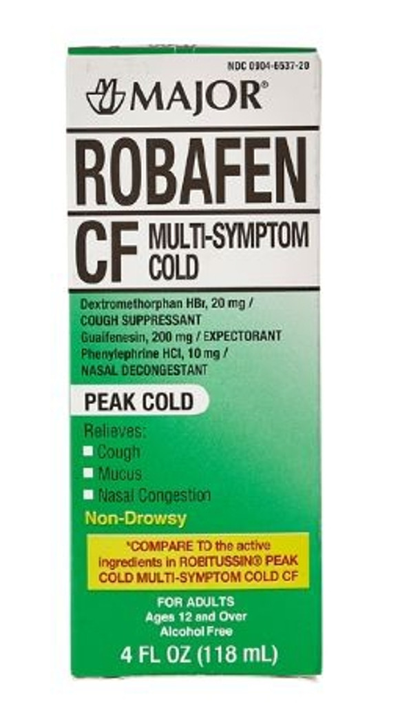 Robafen CF Forkølelses- og hostelindring Robafen CF 10 mg - 100 mg - 5 mg / 5 mL Styrkevæske 4 oz