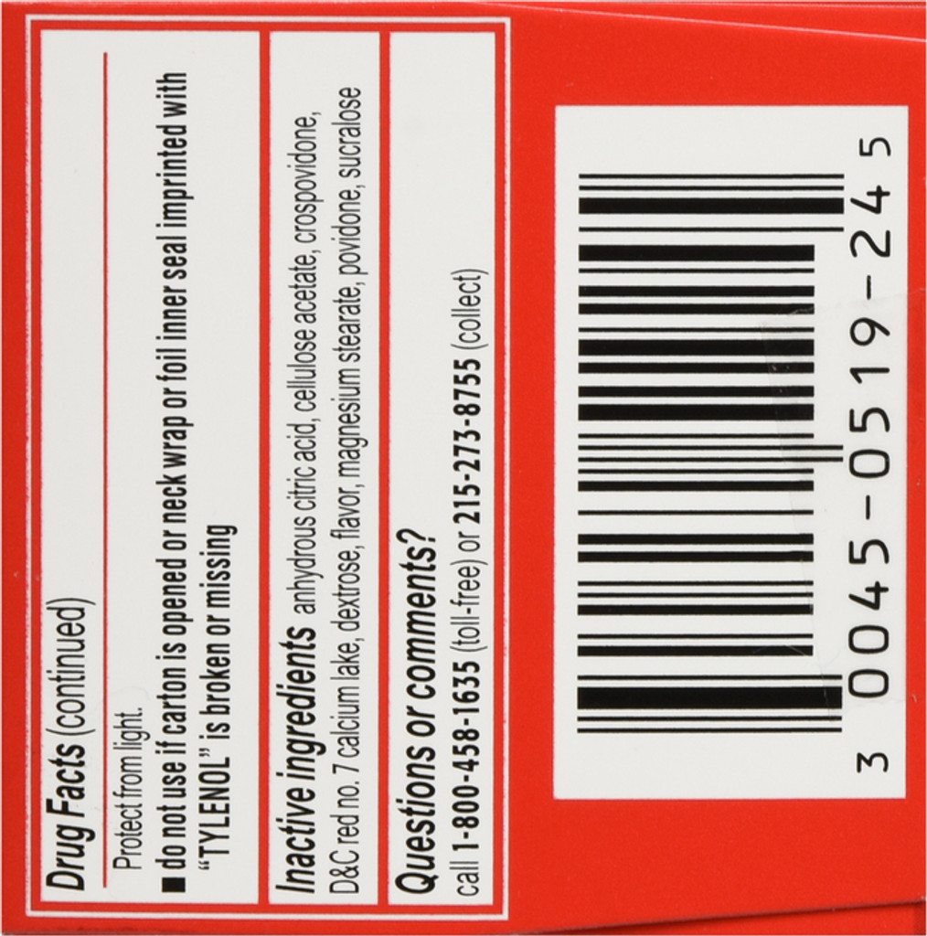 Tylenol tyggetabletter for barn mot smerte og feber, tyggegummi-smak 24 ct 