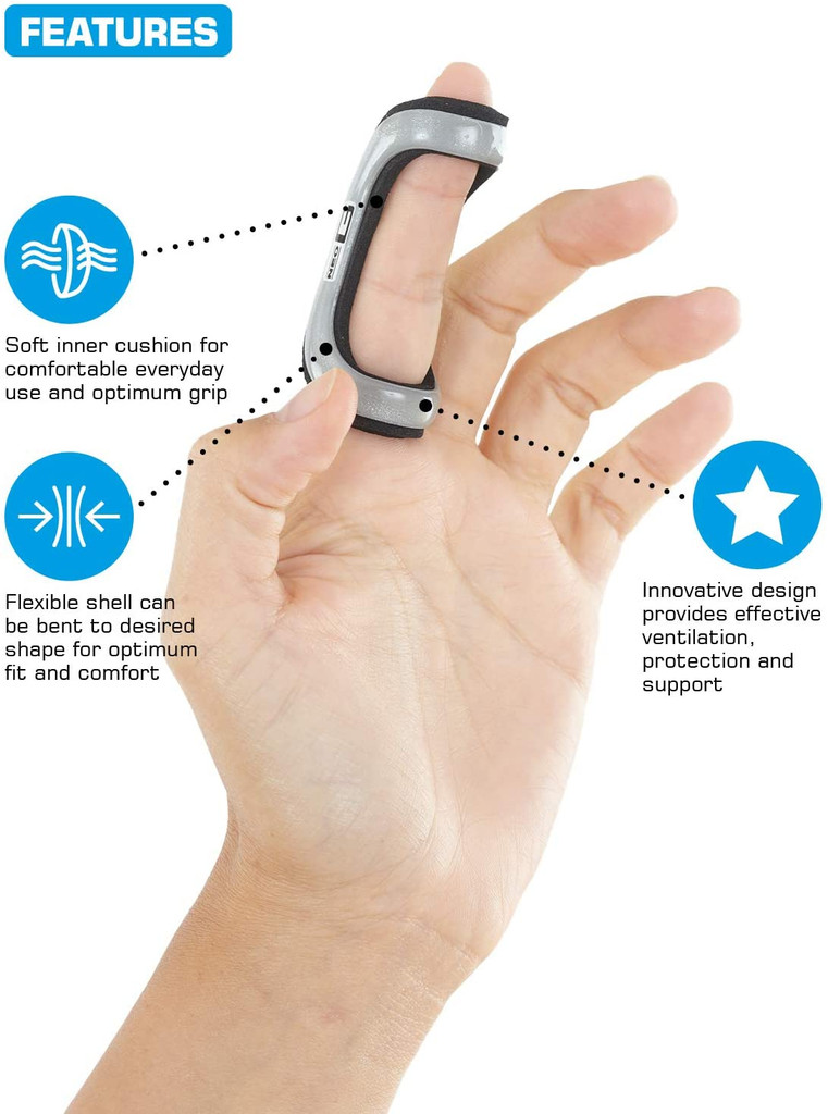 Férula para dedo Neo G, soporte de fácil ajuste para dedo en gatillo, dedo en mazo, dedo de béisbol, distensión, esguinces, dedos rotos, baloncesto - Diseño patentado Dispositivo médico clase 1 grande gris