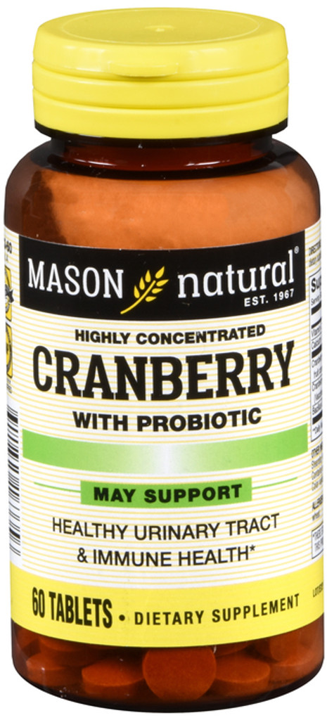 Mason Natural Canneberge avec probiotiques et comprimés de vitamine C et de calcium ajoutés 60 unités 