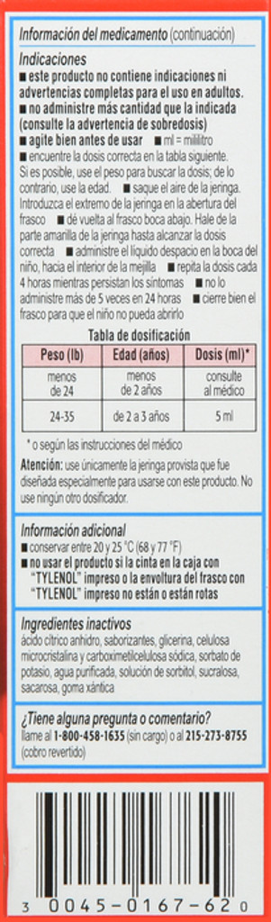 Médicament liquide Tylenol pour nourrissons 2 fl. oz avec soulagement de la douleur et de la fièvre à l'acétaminophène, cerise sans colorant