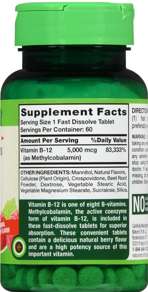 Nature's Truth Vitamine B12 5000 mcg 60 comprimés