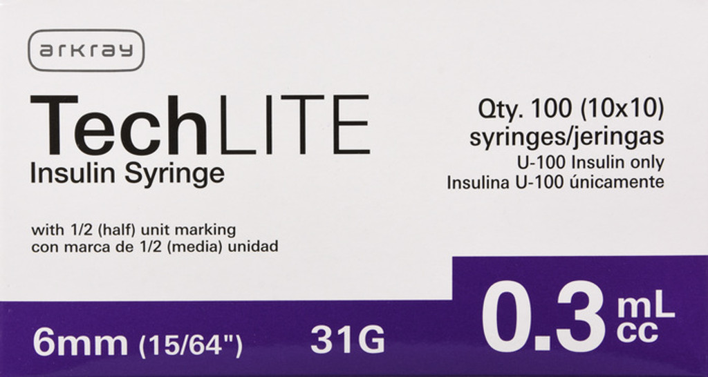 Seringues à insuline TechLITE 31 GX 6 MM 0,3 ML 100 unités