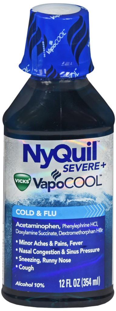 Vicks NyQuil Severe with VapoCOOL Nighttime Cough Cold and Flu Relief Liquid Berry 12 Fl Oz