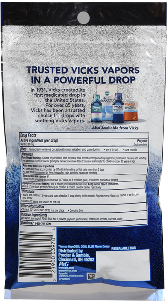 Vicks VapoCOOL SEVERE Medicated Drops 18 Count Maximum-Strength Relief to Soothe Sore Throat Pain