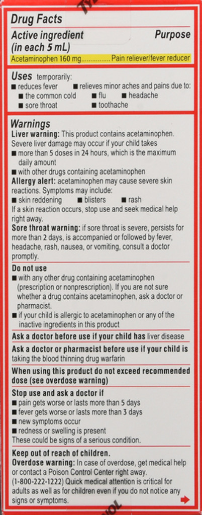 Orales Tylenol-Suspensionsmedikament für Kinder mit Acetaminophen, Kirsche, 4 fl. Unze. oz