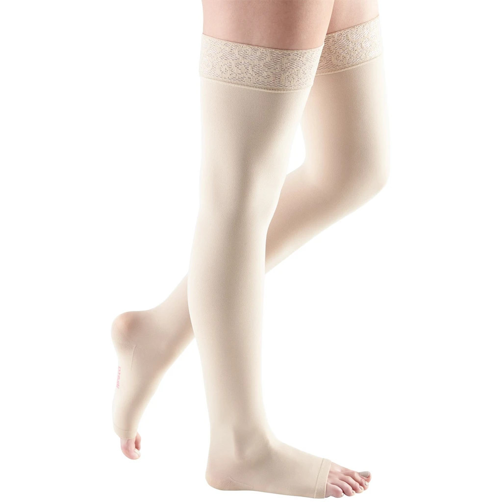 Mediven Comfort 30-40mmHg Open Toe Thigh High w/Lace Silicone Top Band
