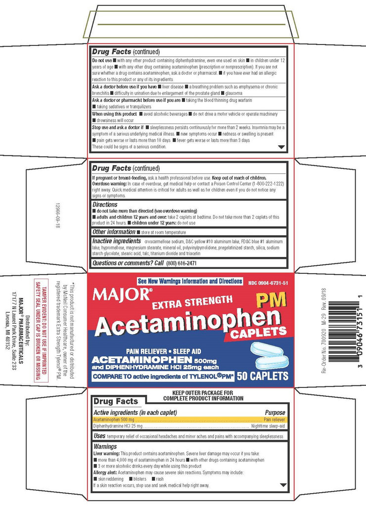 MAJOR Extra Strength Acetaminophen PM Caplets Pain Reliever Sleep Aid Acetaminophen 500 mg and Diphenhydramine HCl 25 mg each 50 Caplets