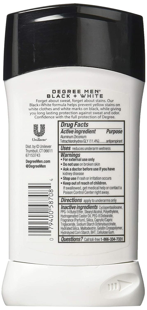 Degree herre ultra klar sort & hvid deodorant 2,7 ounce