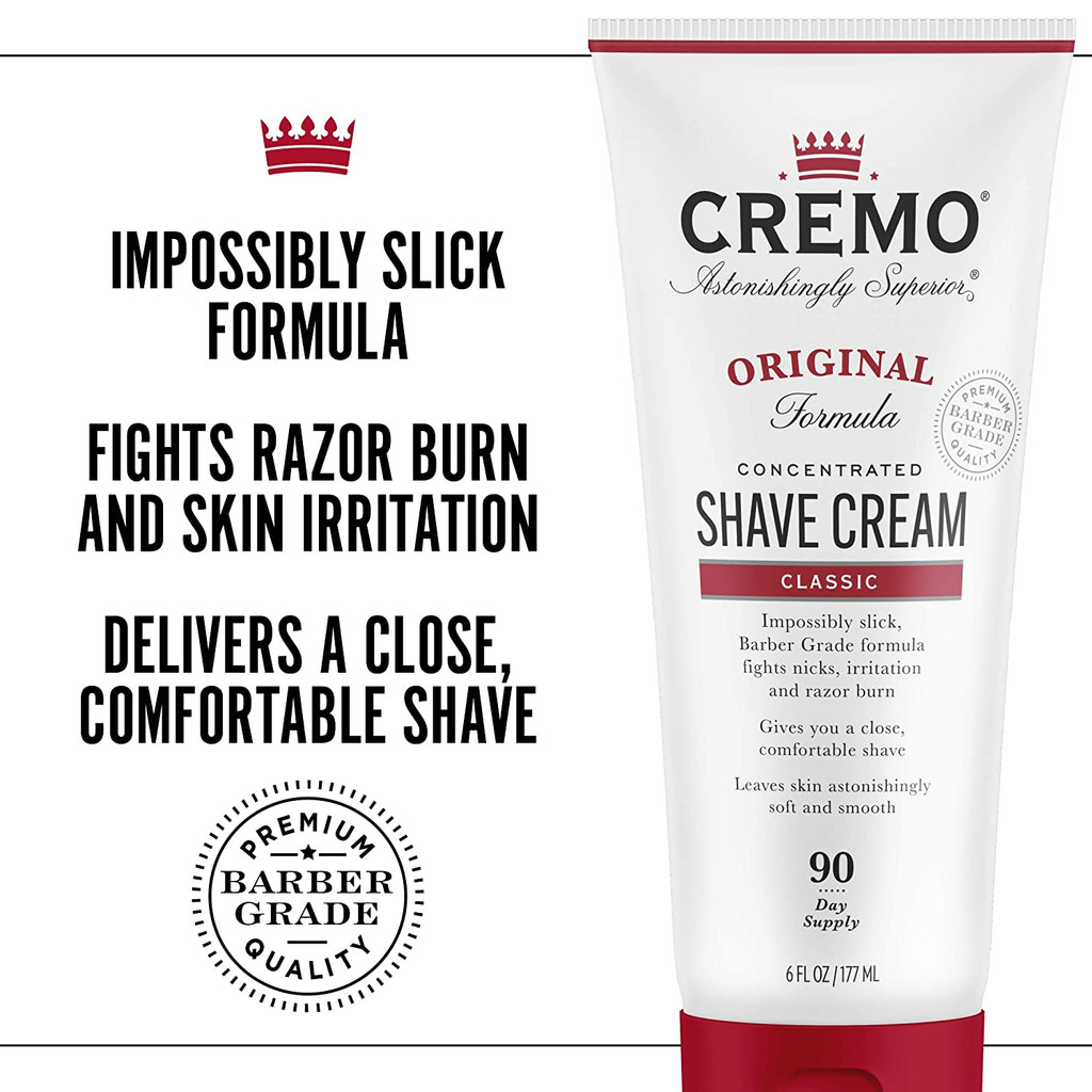 Cremo Barber Grade Original Shave Cream Astonishingly Superior Ultra-Slick Shaving Cream Fights Nicks, Cuts and Razor Burn 6 Oz