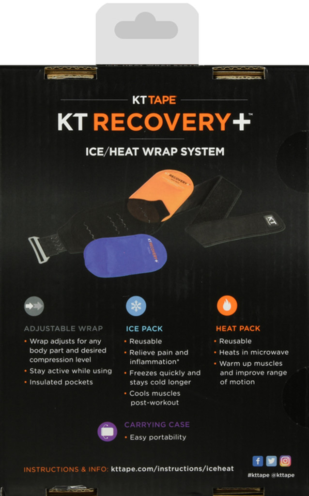 KT TAPE Recovery+ Système de thérapie par coussinets de compression Chauffage et sac de glace avec enveloppe réglable pour soulager les douleurs dorsales/musculaires Noir