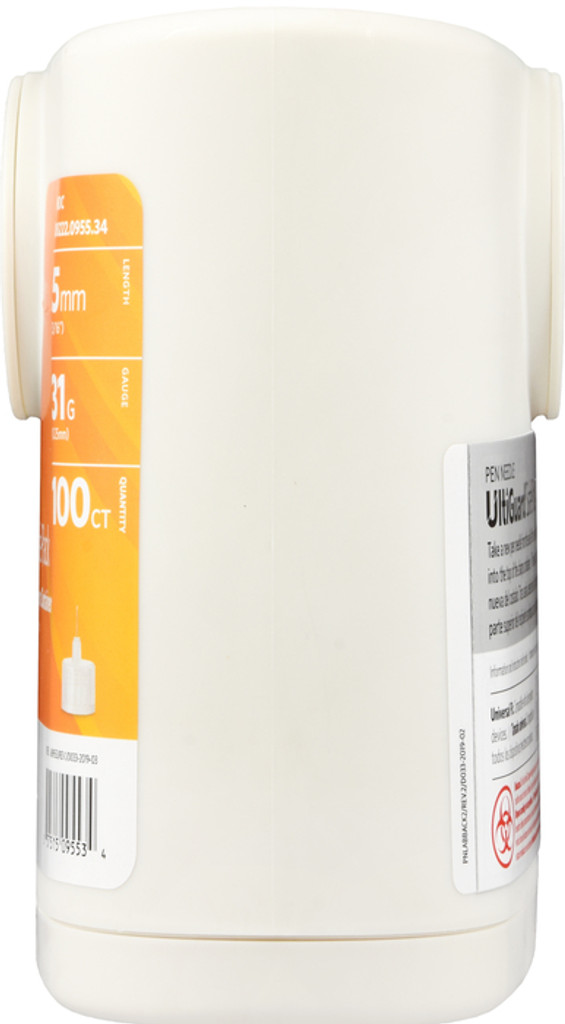 UltiGuard Safe Pack insulinpennåler og skarpe beholder Mini 5 mm (3/16”) 31 G 100 Count 