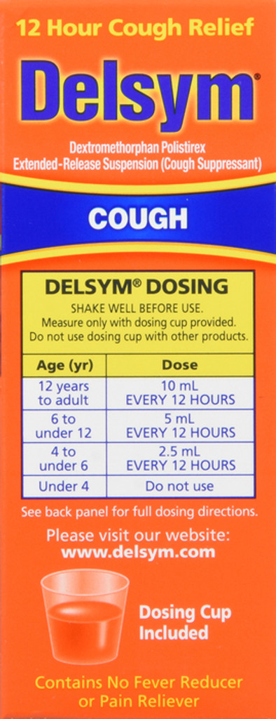 Delsym 12 Hour Adult Cough Suppressant Liquid Orange Flavor 3 Ounce