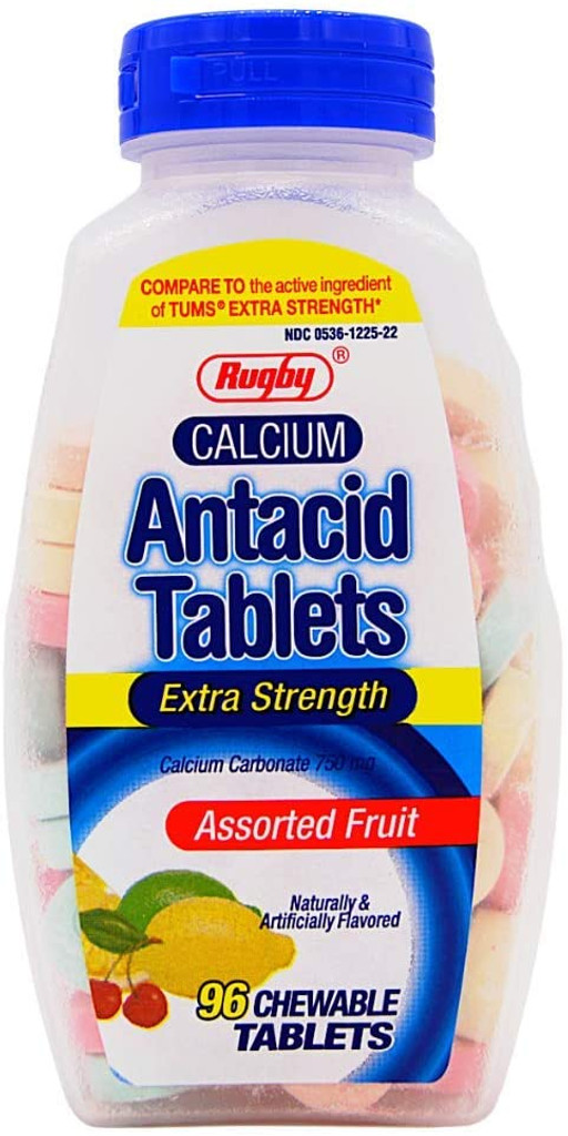 Carbonato de cálcio rugby 750 mg comprimidos antiácido frutas variadas 96 comprimidos mastigáveis