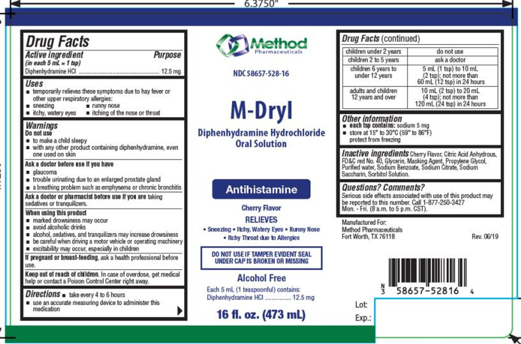 M-Dryl Diphenhydramine Hydrochloride Oral Solution Antihistamine Cherry Flavor 473 ML
