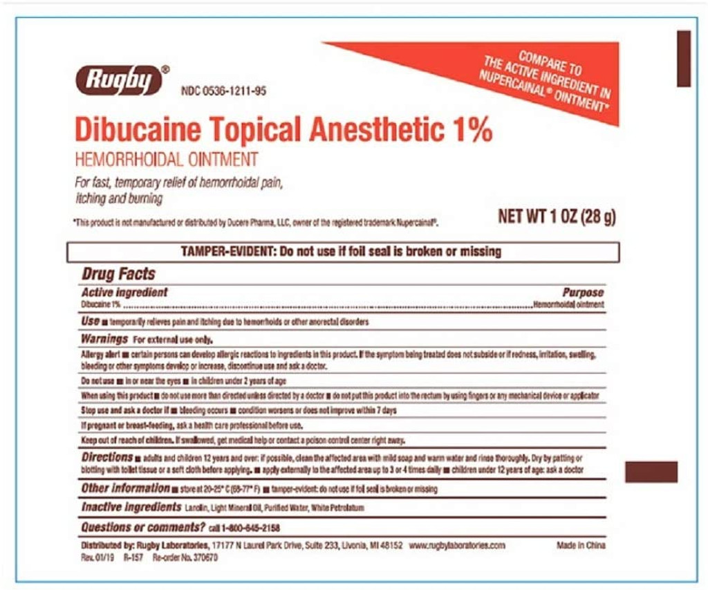 Rugby Dibucaine Topical Anesthetic 1% Hemorrhoidal Ointment 1% 28 gram