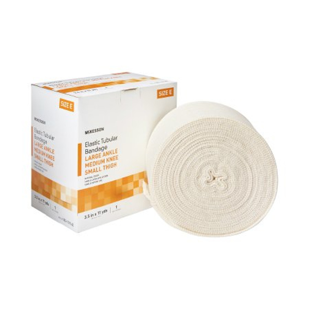 Bandage de soutien tubulaire élastique mckesson spandagrip™ 3-1/2 pouces x 11 yards grande cheville/genou moyen compression standard traction sur taille naturelle e non stérile
