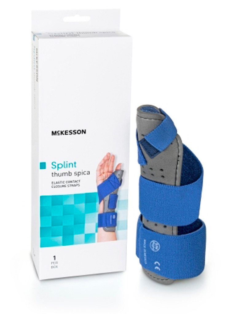 Thumb Splint McKesson Adult Small / Medium Hook and Loop Strap Closure Right Hand Blue / Gray
