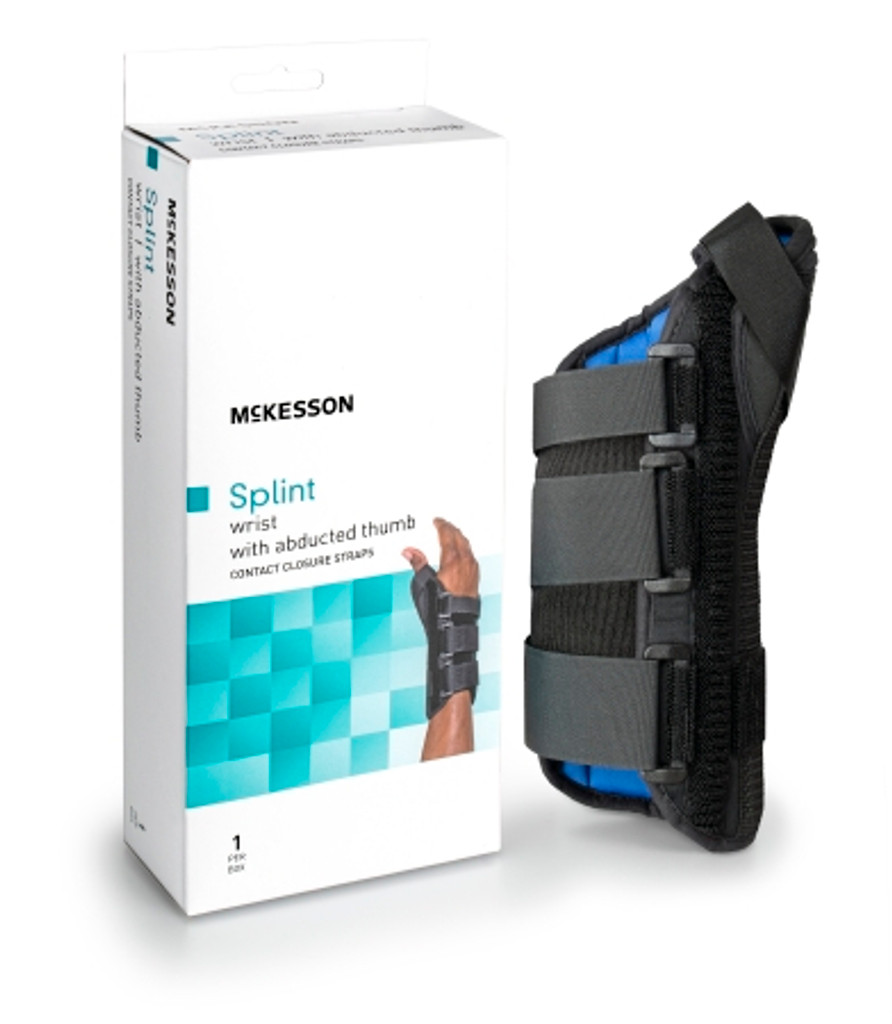 Wrist Brace with Abducted Thumb McKesson Aluminum / Foam / Spandex / Plastic Left Hand Black Large
